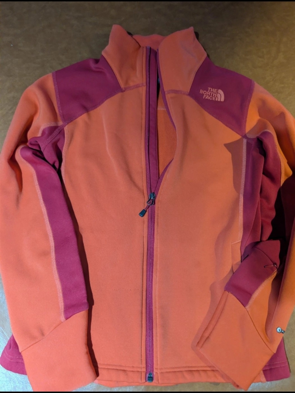 The North Face Orange and Pink Women's Small Colorblock Fleece Jacket